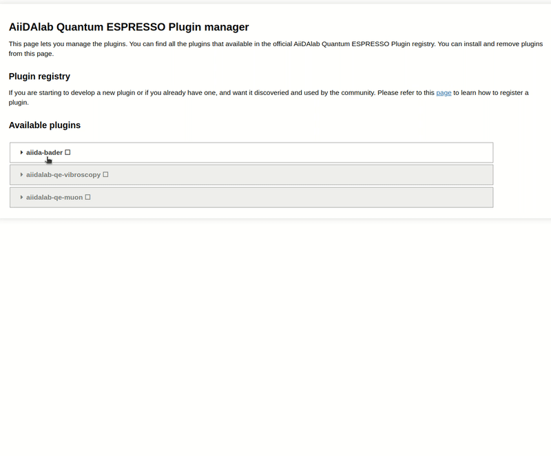 Plugin management interface